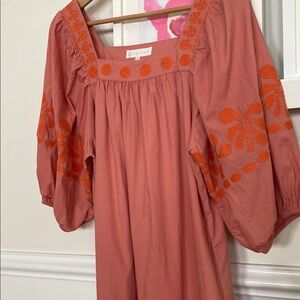 Corey Lynn Calter dusty pink and coral Bishop Sleeve Sundress